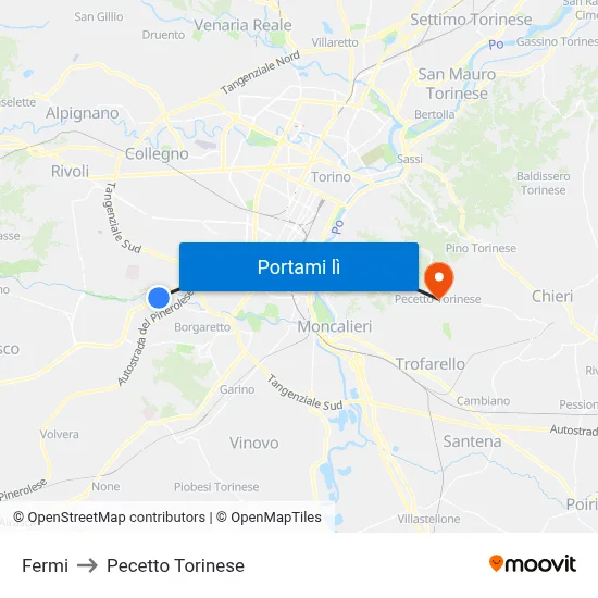Fermi to Pecetto Torinese map