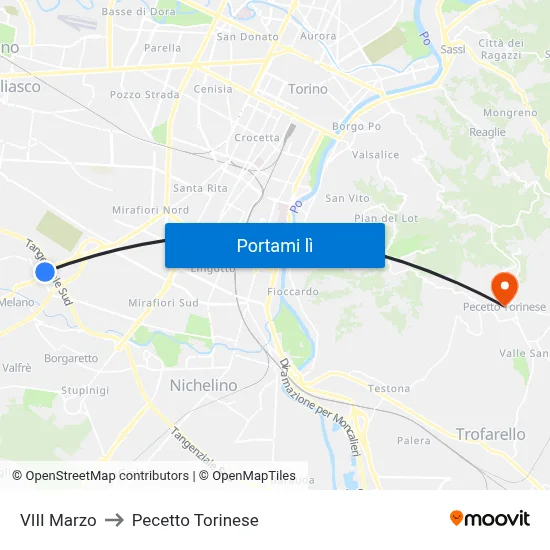 VIII Marzo to Pecetto Torinese map