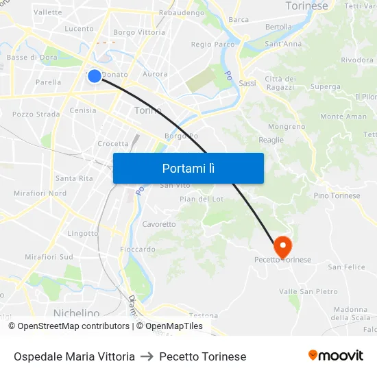 Ospedale Maria Vittoria to Pecetto Torinese map