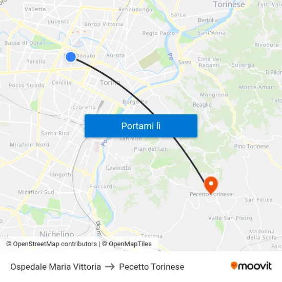 Ospedale Maria Vittoria to Pecetto Torinese map
