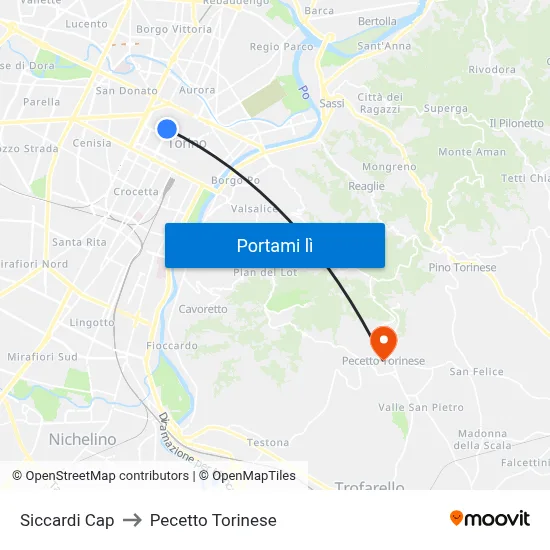 Siccardi Cap to Pecetto Torinese map