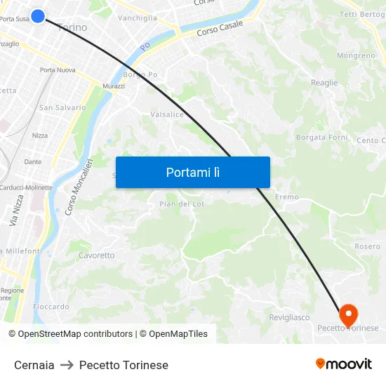 Cernaia to Pecetto Torinese map