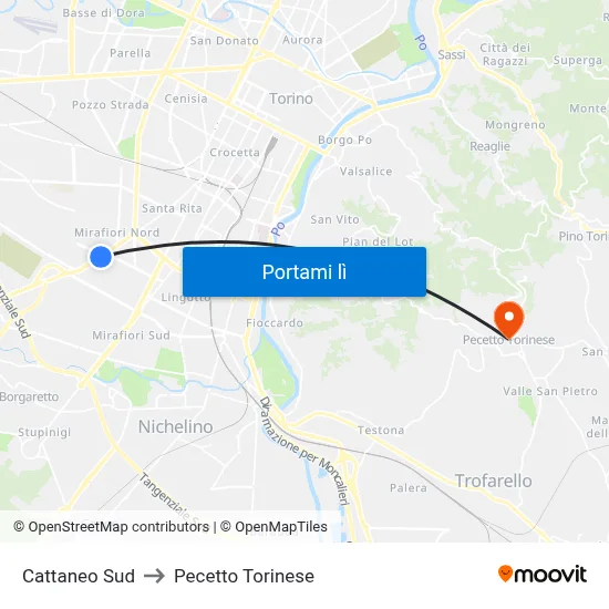 Cattaneo Sud to Pecetto Torinese map