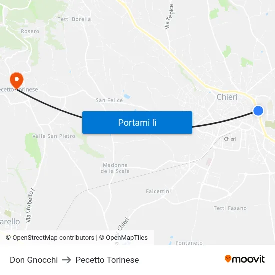 Don Gnocchi to Pecetto Torinese map