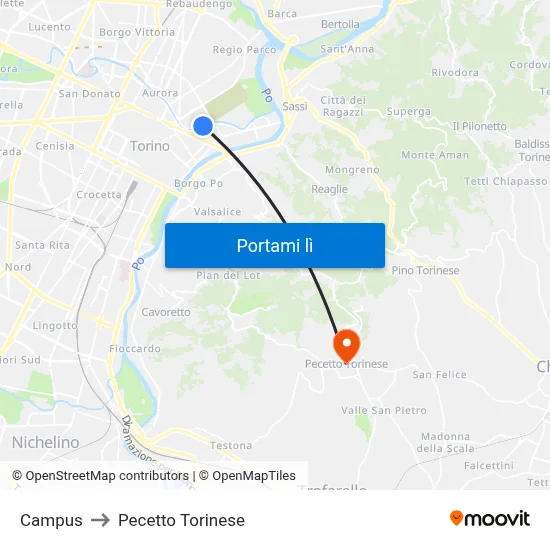 Campus to Pecetto Torinese map