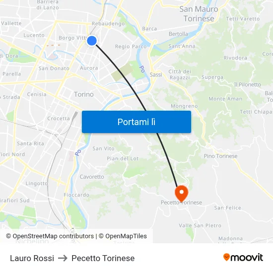 Lauro Rossi to Pecetto Torinese map