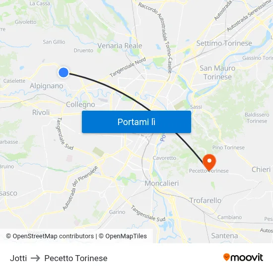 Jotti to Pecetto Torinese map