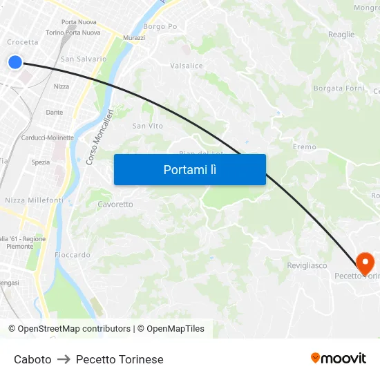Caboto to Pecetto Torinese map