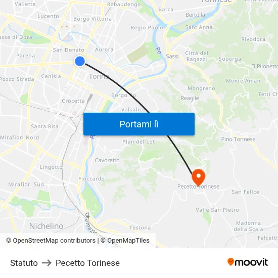 Statuto to Pecetto Torinese map