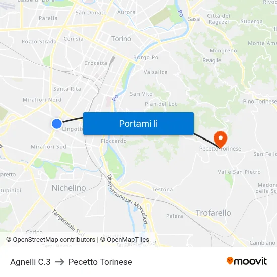 Agnelli C.3 to Pecetto Torinese map