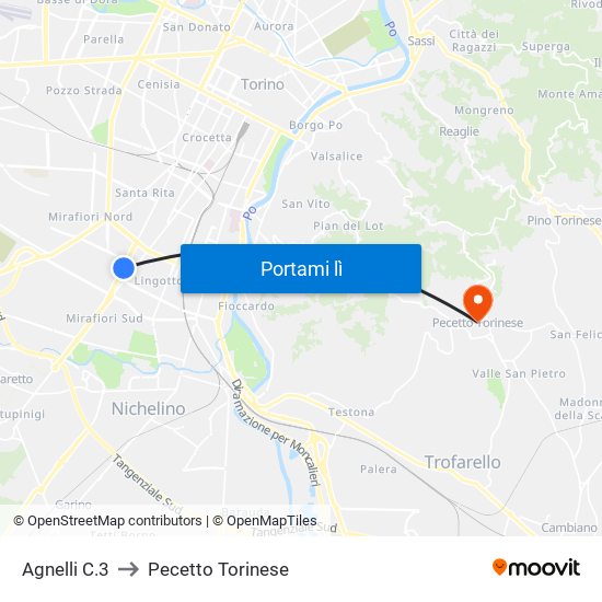 Agnelli C.3 to Pecetto Torinese map