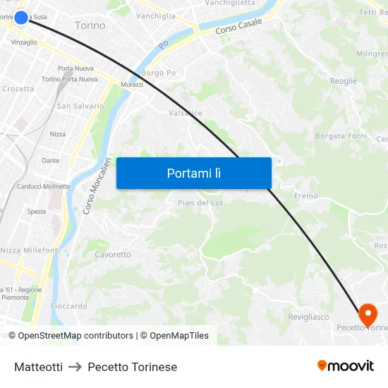 Matteotti to Pecetto Torinese map