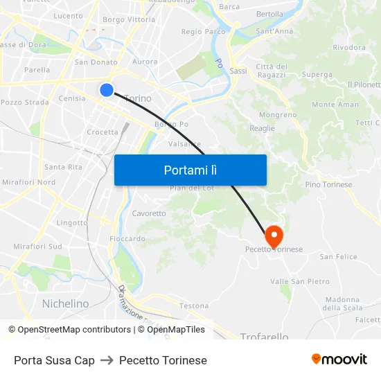 Porta Susa Cap to Pecetto Torinese map