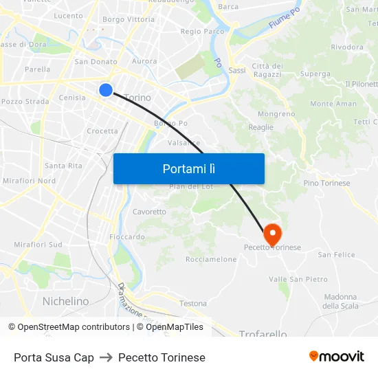 Porta Susa Cap to Pecetto Torinese map