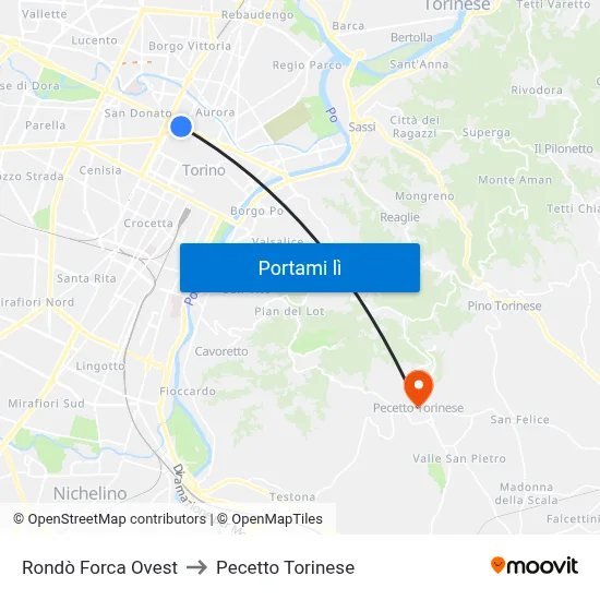 Rondò Forca Ovest to Pecetto Torinese map
