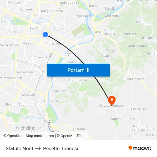 Statuto Nord to Pecetto Torinese map