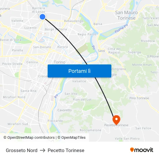 Grosseto Nord to Pecetto Torinese map