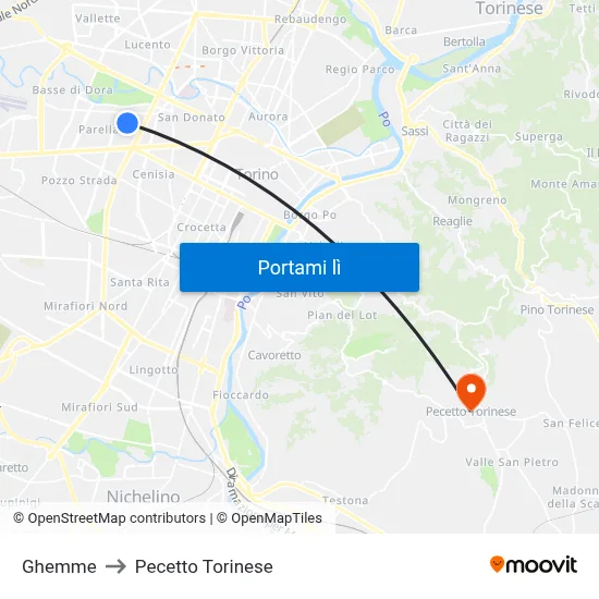 Ghemme to Pecetto Torinese map