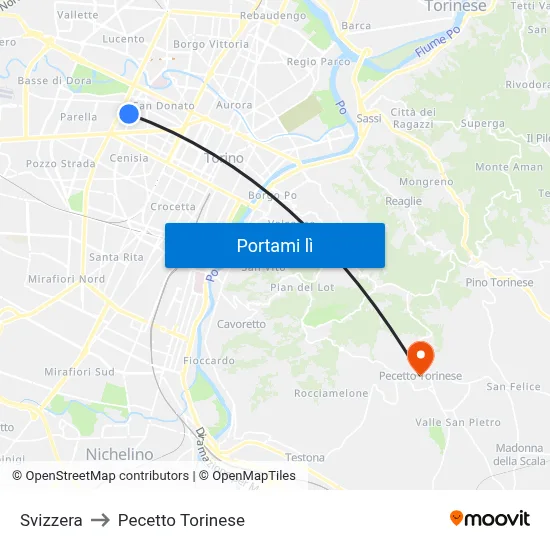Svizzera to Pecetto Torinese map