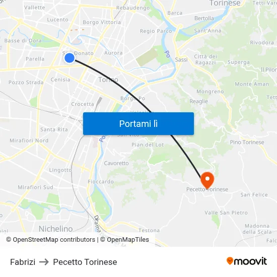 Fabrizi to Pecetto Torinese map