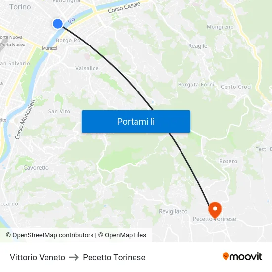 Vittorio Veneto to Pecetto Torinese map