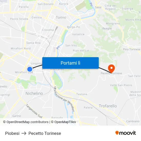 Piobesi to Pecetto Torinese map