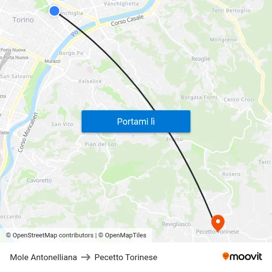 Mole Antonelliana to Pecetto Torinese map