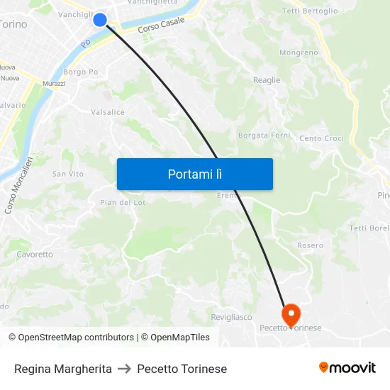 Regina Margherita to Pecetto Torinese map