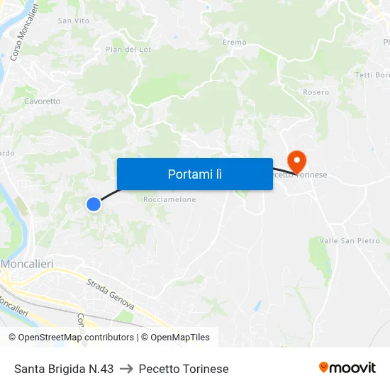 Santa Brigida N.43 to Pecetto Torinese map
