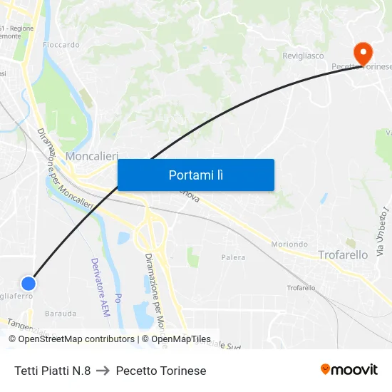 Tetti Piatti N.8 to Pecetto Torinese map