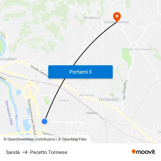 Sandà to Pecetto Torinese map