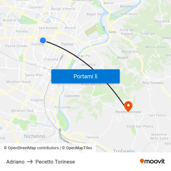 Adriano to Pecetto Torinese map
