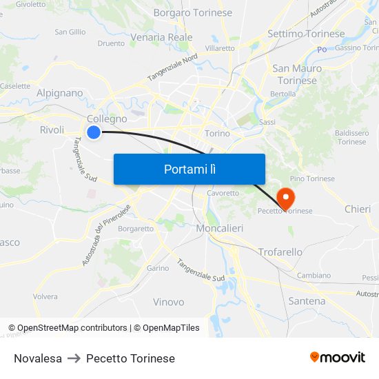 Novalesa to Pecetto Torinese map