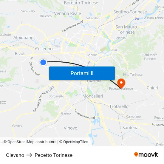 Olevano to Pecetto Torinese map