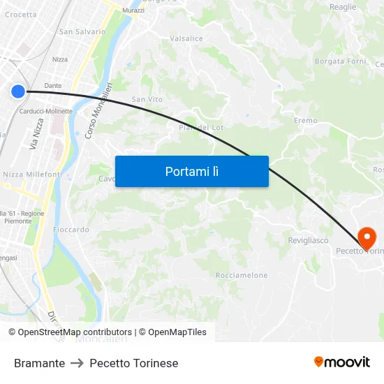 Bramante to Pecetto Torinese map