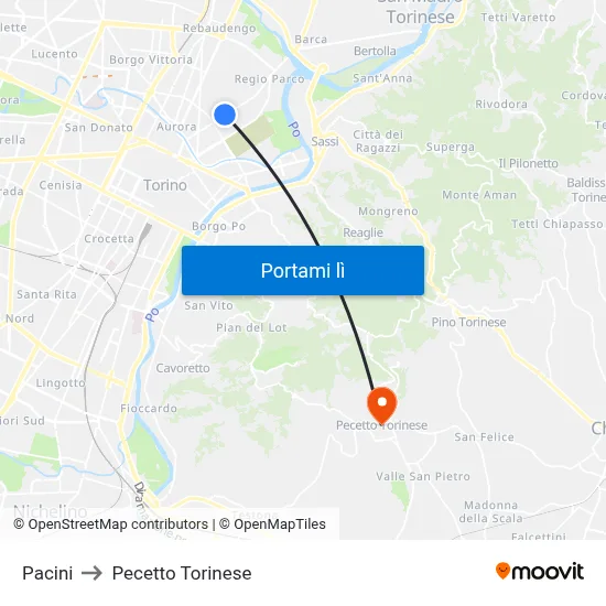 Pacini to Pecetto Torinese map