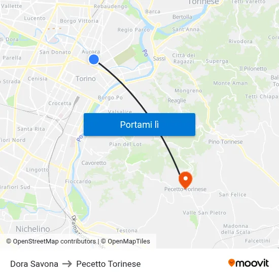 Dora Savona to Pecetto Torinese map