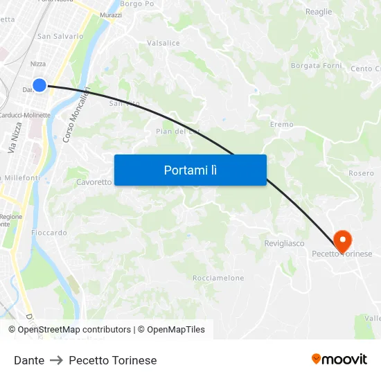 Dante to Pecetto Torinese map