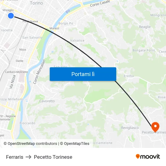 Ferraris to Pecetto Torinese map