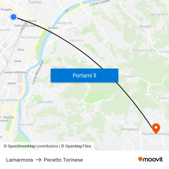 Lamarmora to Pecetto Torinese map