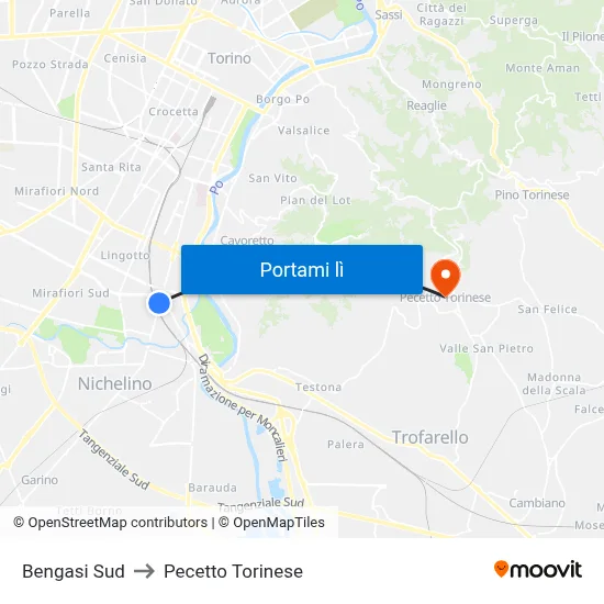 Bengasi Sud to Pecetto Torinese map