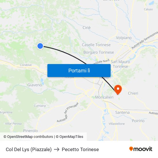 Col Del Lys (Piazzale) to Pecetto Torinese map