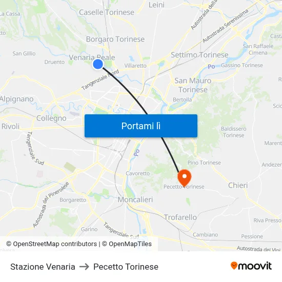Stazione Venaria to Pecetto Torinese map