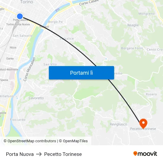 Porta Nuova to Pecetto Torinese map