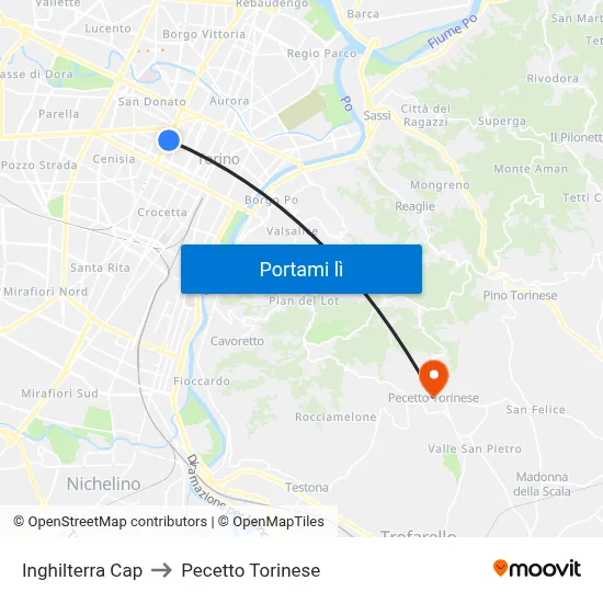 Inghilterra Cap to Pecetto Torinese map