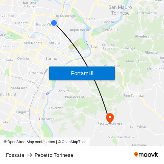 Fossata to Pecetto Torinese map