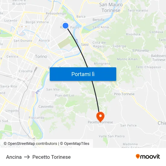 Ancina to Pecetto Torinese map