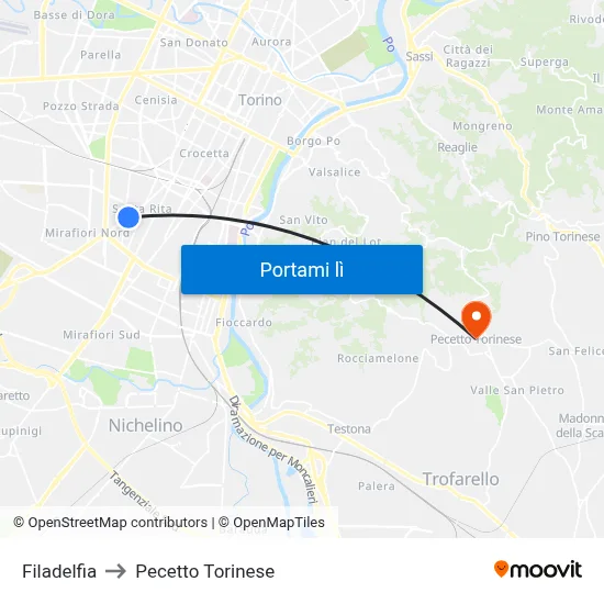 Filadelfia to Pecetto Torinese map