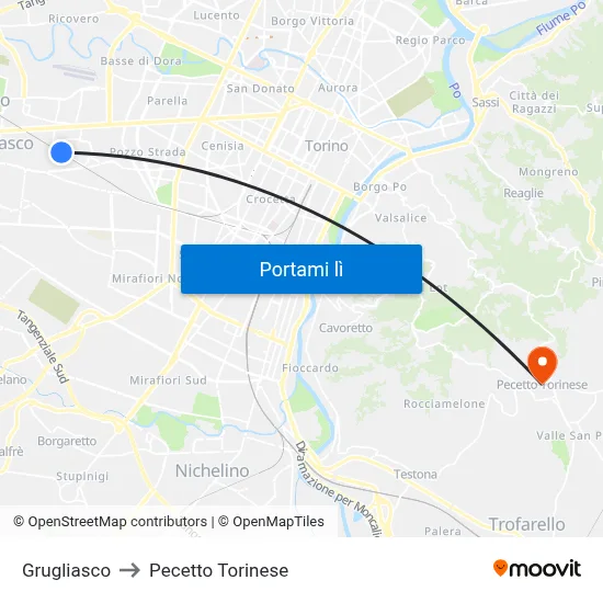 Grugliasco to Pecetto Torinese map