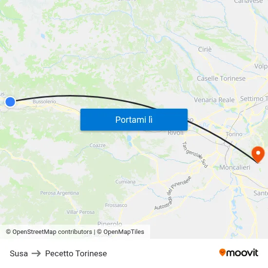 Susa to Pecetto Torinese map